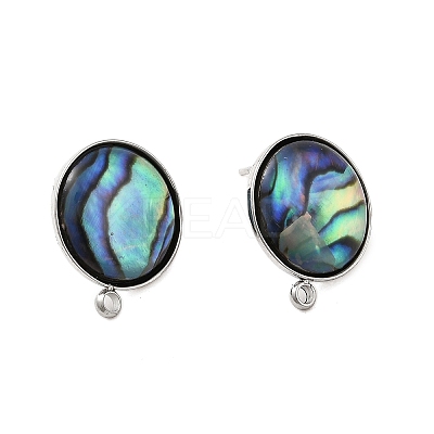304 Stainless Steel Pave Natural Paua Shell Stud Earring Findings X-STAS-Z125-10P-1