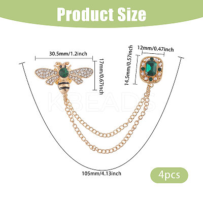 4Pcs Rhinestone Bee & Rectangle Hanging Chain Brooch JEWB-CA0001-69-1