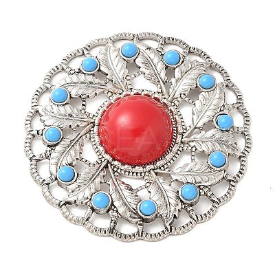 Alloy Pave Dyed Red Synthetic Turquoise Flat Round Multi-Strand Links FIND-M052-03P-NR-1