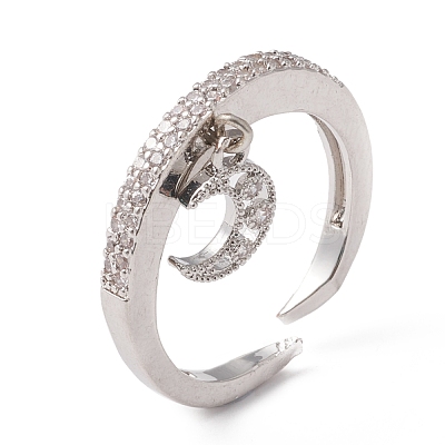 Clear Cubic Zirconia Moon Charm Open Cuff Ring RJEW-F124-02P-1
