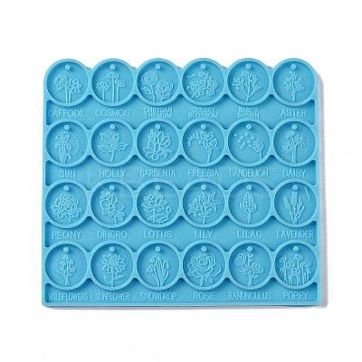 DIY Flat Round with Flower Pattern Pendant Food Grade Silicone Molds DIY-G083-07-1