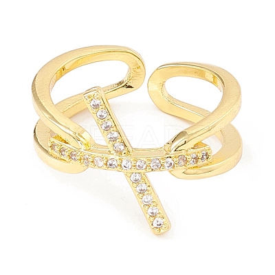 Clear Cubic Zirconia Initial Letter X Open Cuff Ring RJEW-I083-16G-1