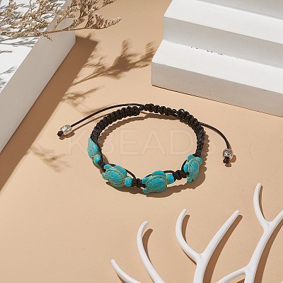 Synthetic Turquoise(Dyed) Tortoise Braided Bead Bracelet for Women BJEW-TA00225-01-1