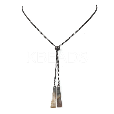 Natural Black Lip Shell Trapezoid Pendant 304 Stainless Steel Curb Chain Lariat Necklaces NJEW-JN05911-1