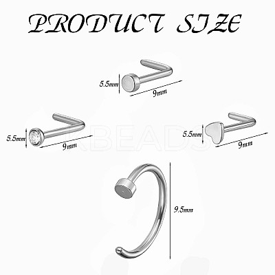 21Pcs 21 Style Clear Cubic Zirconia Flower & Flat Round & Heart Nose Studs & Rings Set JX527B-1