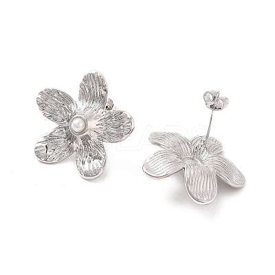 Rack Plating Flower Brass ABS Imitation Pearl Stud Earrings EJEW-M029-03P-1