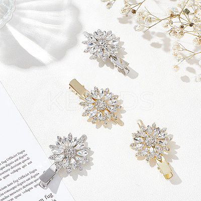 2 Pairs 2 Colors Flower Shaped Alloy Rhinestone Alligator Hair Clips PHAR-GO0001-05-1