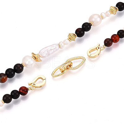 Natural Pearl & Agate & Crystal Round Beaded Necklaces NJEW-N056-01G-1
