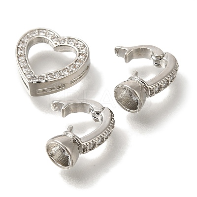 Brass Micro Pave Clear Cubic Zirconia Fold Over Clasps KK-K389-004P-1
