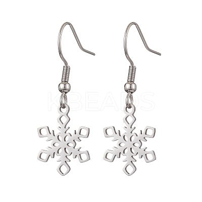 Non-Tarnish Hollow Christmas Snowflake 201 Stainless Steel Dangle Earrings for Women EJEW-JE05875-S-1