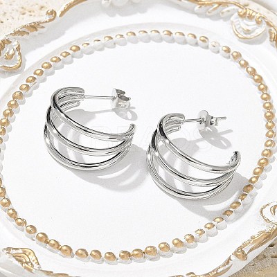 304 Stainless Steel Triple C-Shaped Stud Earrings for Women EJEW-C096-68P-02-1