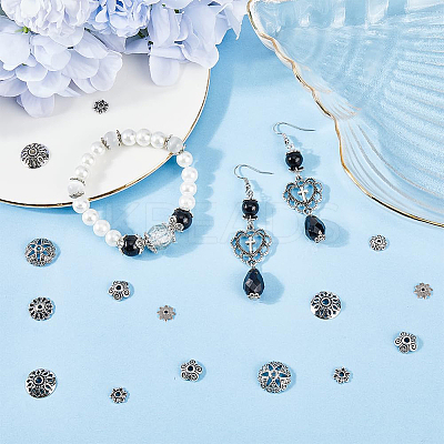 160Pcs 8 Style Tibetan Style Alloy Flower Bead Caps FIND-SC0008-74-1