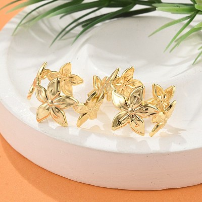 Flower Brass Cuff Rings for Women RJEW-B119-14G-02-1