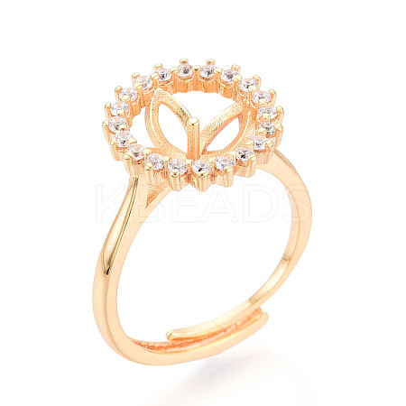 Round Brass Micro Pave Clear Cubic Zirconia Adjustable Ring Settings KK-T076-28G-1