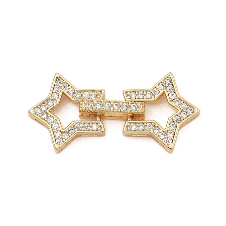 Brass Micro Pave Clear Cubic Zirconia Fold Over Clasps KK-C075-10G-1