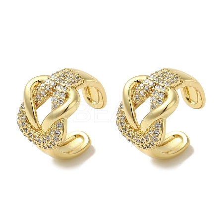 Rack Plating Brass Micro Pave Clear Cubic Zirconia Knot Cuff Earrings for Women EJEW-P280-10G-1