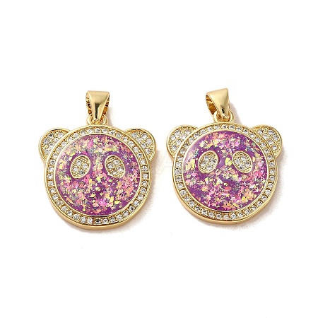 Brass Micro Pave Cubic Zirconia with Synthetic Opal Pendants KK-D096-22G-1