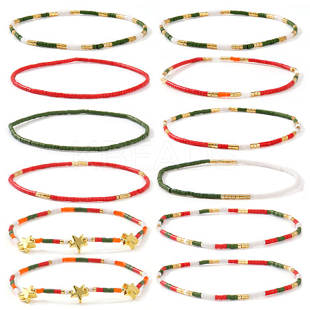 12Pcs Christmas Glass Seed Bead Stretch Bracelet Set ZO6526-5-1