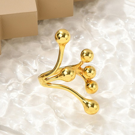 Round Ball Branching 304 Stainless Steel Open Cuff Rings for Women RJEW-Q007-02G-1