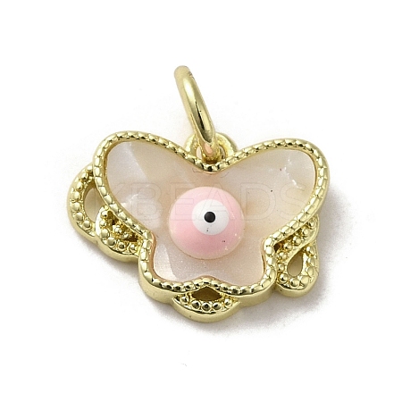 Evil Eye Enamel Shell Brass Butterfly Charms with Jump Rings KK-E092-27G-01-1