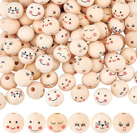 140Pcs 6 Styles Natural Wood European Beads WOOD-OC0003-58-1