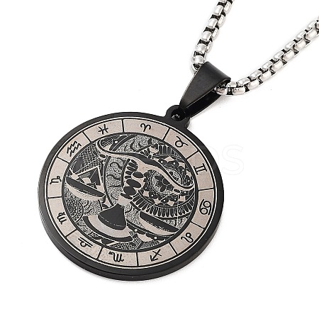 Retro Mandala 201 Stainless Steel Box Chain Constellation Pendant Necklaces for Women Men NJEW-M223-01G-1