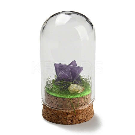 Natural Amethyst Polygon Display Decoration with Glass Dome Cloche Cover DJEW-B009-05I-1