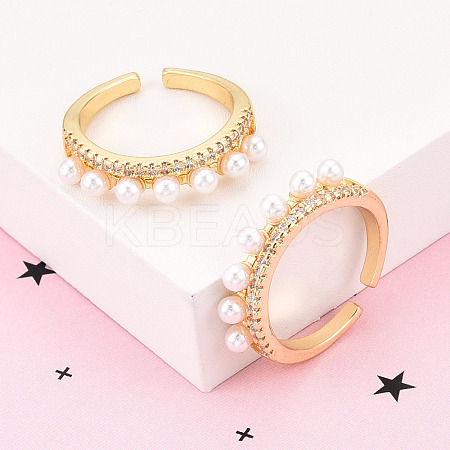 Brass Micro Pave Clear Cubic Zirconia Cuff Rings for Women KK-T074-11G-1