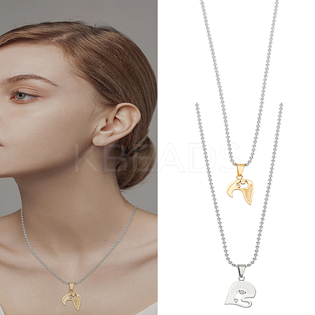 1 Set Stainless Steel Couple Heart Pendant Ball Chain Necklaces for Women Men NJEW-LP0001-61C-1