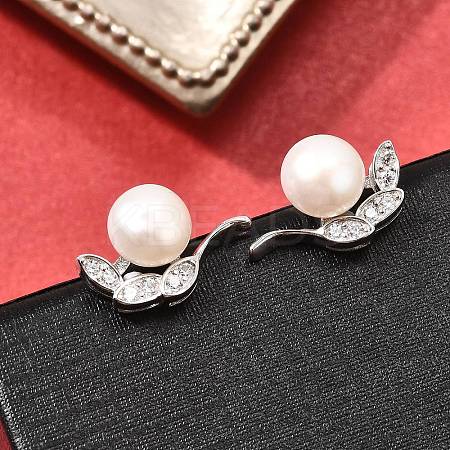 925 Sterling Silver Clear Cubic Zirconia Leaf Stud Earrings EJEW-L300-08P-1