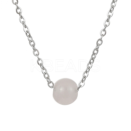 Natural Rose Quartz Round Bead Pendant Necklaces NJEW-JN04551-02-1
