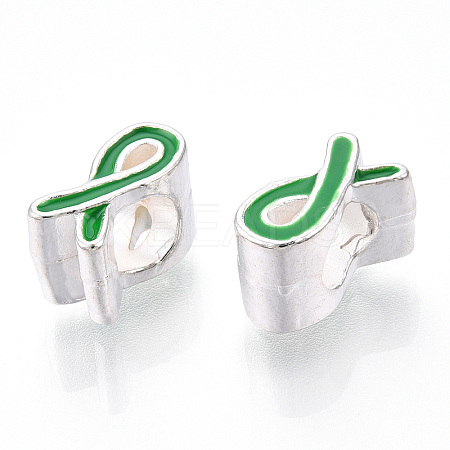 Alloy Enamel Awareness Ribbon Large Hole European Beads MPDL-R036-41D-1