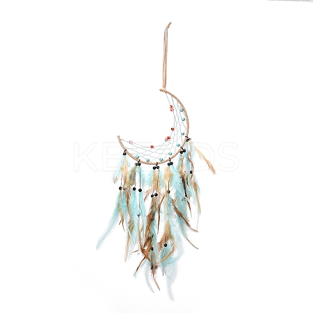 Moon Woven Net/Web with Feather Pendant Decoration HJEW-I013-04-1