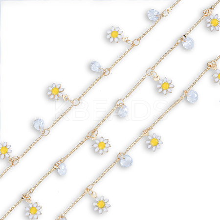 Handmade Crystal Rhinestone & Enamel Flower Charms Chains CHC-N021-03-1