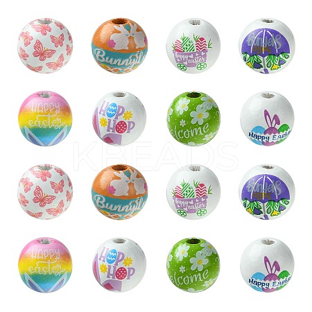 100Pcs 8 Styles Printed Wood European Beads WOOD-CJ0001-84-1