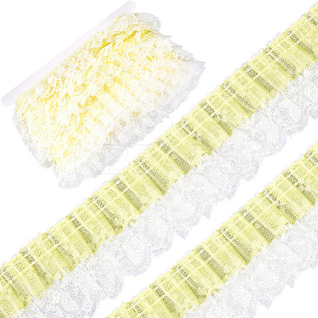 10 Yards Double Layer Polyester Organza Pleated Lace Trim Ribbons SRIB-GF0001-43A-1