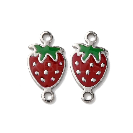 304 Stainless Steel Enamel Strawberry Connector Charms STAS-A121-02P-01-1