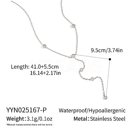 European 304 Stainless Steel Pave Clear Cubic zirconia Flat Round Tassel Y Necklaces AL6614-2-1