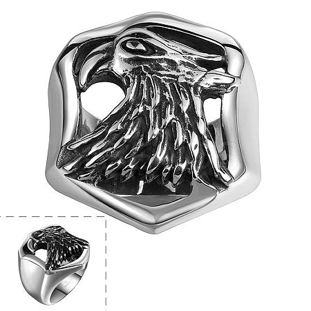 Punk Rock Style 316L Surgical Stainless Steel Eagle/Hawk Wide Band Rings for Men RJEW-BB06704-11-1