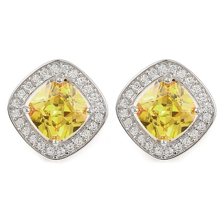 Cubic Zirconia Rhombus Stud Earrings EJEW-I304-15P-03-1
