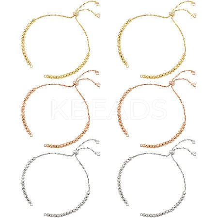 6Pcs 3 Colors Half Finished Brass Cubic Zirconia Slider Bracelets ZIRC-NB0002-02-1