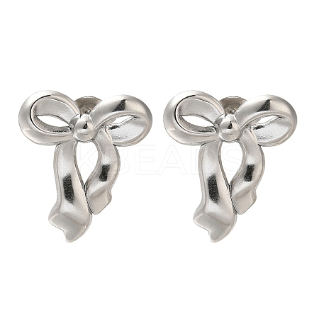 304 Stainless Steel Bowknot Stud Earrings EJEW-Z077-02P-1