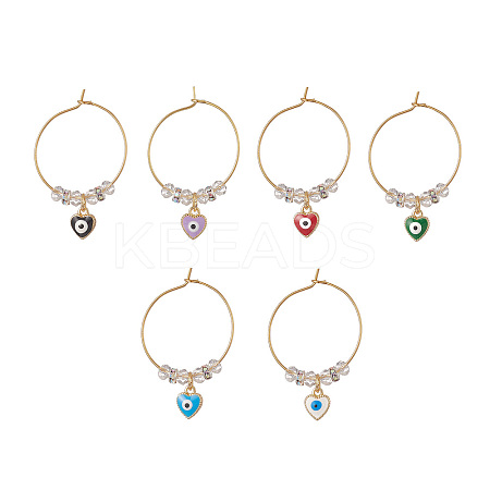 Evil Eye Heart Brass Enamel Pendants Wine Glass Charms Sets AJEW-JO00176-1