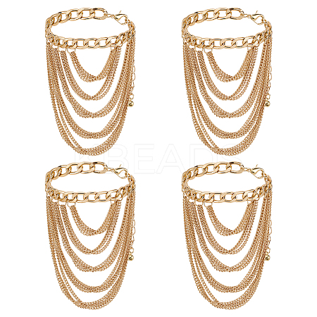4Pcs Alloy Multi-Layered Chain Tassel High Heel Decor Anklets for Women AJEW-PH0007-78G-1