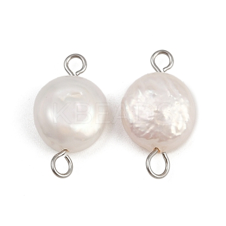 Natural Freshwater Pearl Keshi Pearl Flat Round Connector Charms STAS-D378-19P-1