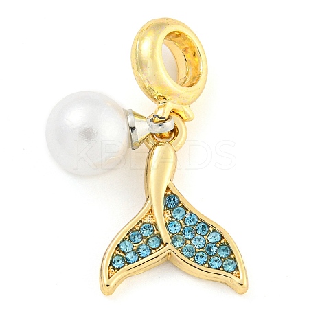 Rack Plating Alloy Pave Rhinestone Fishtail European Dangle Charms FIND-B034-22G-02-1