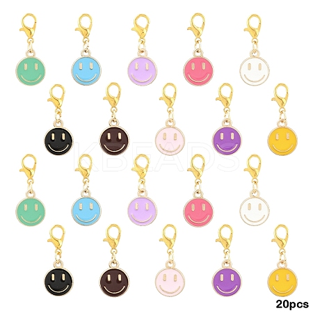20Pcs 10 Colors Alloy Enamel Smiling Face Pendant Decorations HJEW-YW00218-1