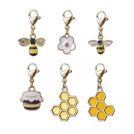 Bee & Honeycomb & Flower & Honey Jar Alloy Enamel Pendant Decorations HJEW-JM01602-1