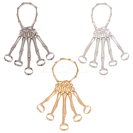 3Pcs 3 Colors Alloy Skeleton Full Hand Ring Bracelets Set BJEW-AN0001-21-1