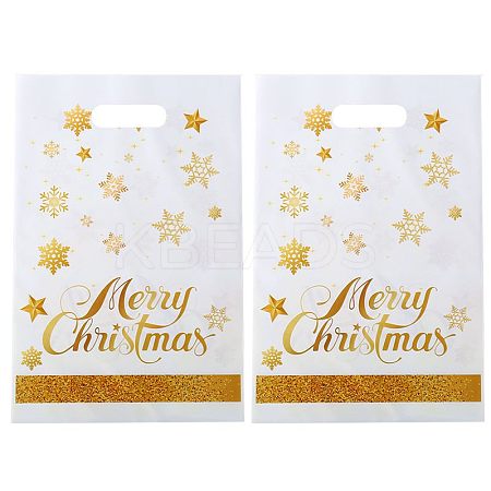 50Pcs Merry Christmas Snowflake Printed Transparent OPP Cellophane Packaging Bags with Die Cut Hole Handles LS-ABAG-C013-02-1